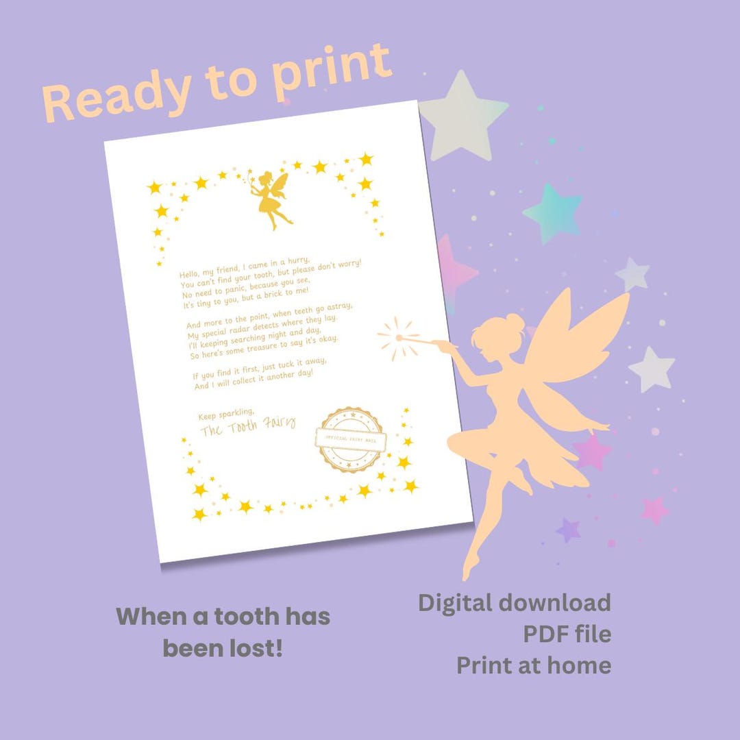 Missing Tooth Letter From the Tooth Fairy, Ready to Print Instant ...