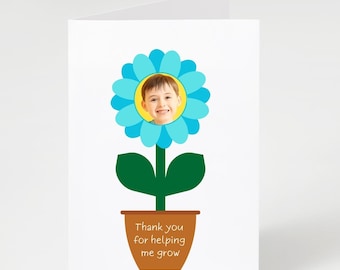 Tarjeta personalizada de agradecimiento por ayudarme a crecer: plantilla editable de Canva, tarjeta de agradecimiento para maestros, agrega la foto de tu hijo, imprimible
