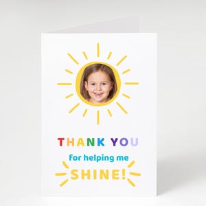 Gepersonaliseerde fotokaart voor leraar – bewerkbare canva-sjabloon, bedankt dat je me hebt geholpen om te schitteren, foto van je kind toevoegen, afdrukbaar
