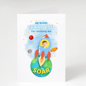 Carte de remerciement personnalisée pour enseignant, modèle canva modifiable, merci de m'avoir aidé à monter en flèche, ajoutez la photo de votre enfant, imprimable