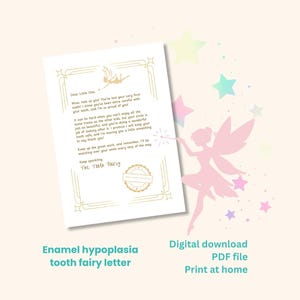Carta del hada de los dientes para un niño con hipoplasia del esmalte, descarga instantánea