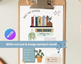 Plantilla "Conoce al profesor", decoración editable para el aula con plantas, bienvenida al regreso a clases, estilo bohemio