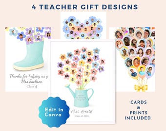Paquete de regalos fotográficos editables para profesores, láminas o tarjetas de agradecimiento de fin de curso con fotos de alumnos – Plantilla de Canva