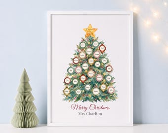 Personalized Christmas Tree Gift with Student Names, Teacher Holiday Appreciation (Canva Template)