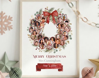 Regalo fotográfico navideño editable para docentes: impresión de collage personalizada de toda la clase (plantilla de Canva)