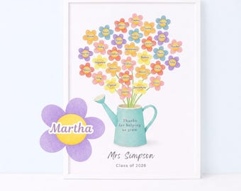 Editable Teacher Gift with Student Names – Thank You for Helping Us Grow – Class Picture Card Printable – End of Year Canva Template