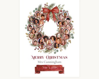 Editable Christmas Photo Gift for Teacher, Personalized Collage Print from Whole Class (Canva template)