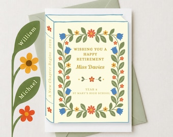 Personalized Teacher Retirement Card with Student Names, New Chapter Card from Whole Class, Canva Template