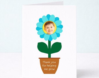 Personalized Thank you for helping me grow Card – Editable Canva Template, Teacher appreciation card, Add Your Child’s Photo, Printable