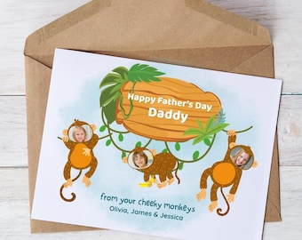 Tarjeta fotográfica para el Día del Padre: Diseño de mono travieso, plantilla imprimible de Canva (descarga digital)
