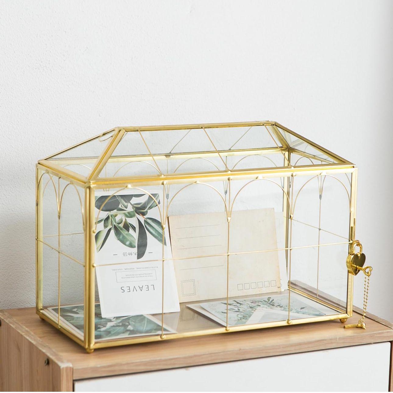 Handmade Geometric Glass Card Box with Heart Lock – Wedding Keepsake - Gift Card