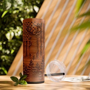Rustic Hunting Skinny Tumbler with Straw, Nature Lover Gift, Cabin Decor, Outdoor Adventure, Camping Mug, Wildlife Travel Cup