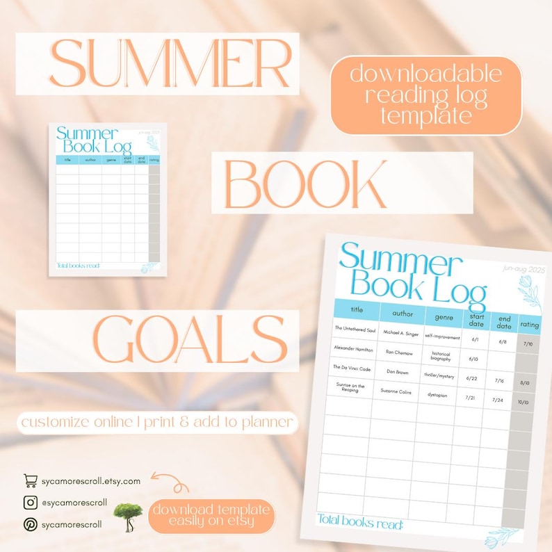 Printable Book Log Sheet, Summer Reading Log, Book Tracker ...
