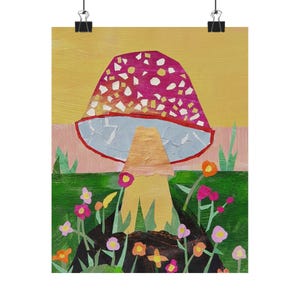 Mushroom Wall Art Print, Nature Decor, Colorful, Gift, Mushroom Lovers, Collage art