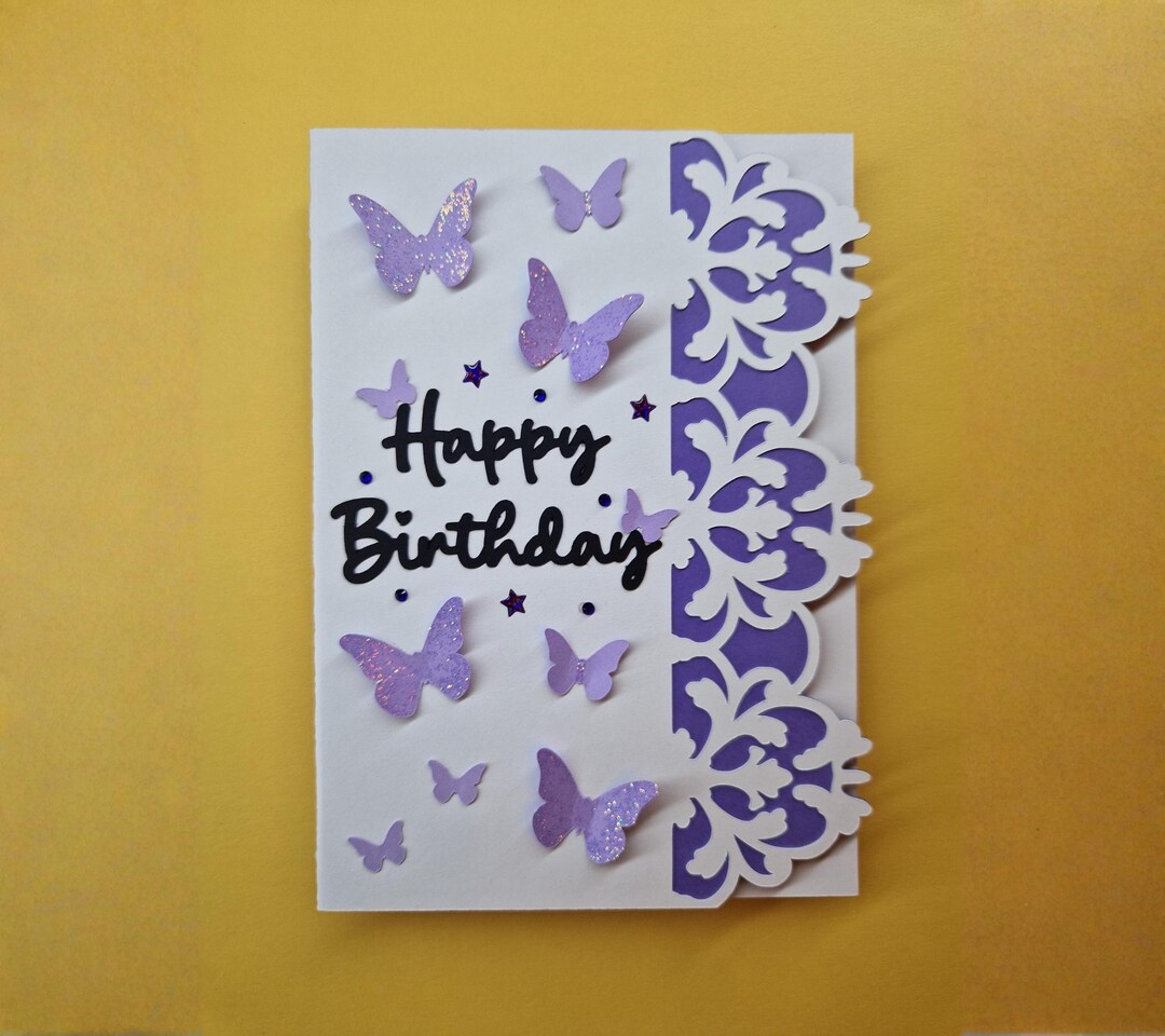 Elegant Purple Butterfly Birthday Card – 5x7 Inch Handmade Cut-out Card ...