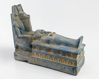 Statue d'autel du dieu chacal Anubis - Réplique de momie égyptienne, pierre bleue fabriquée en Egypte