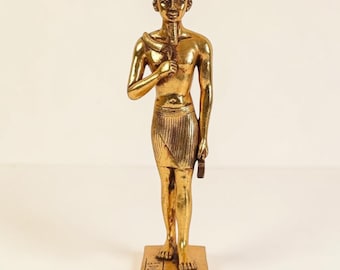 Egyptian God Amun Statue: Museum Replica stone with gold leaf