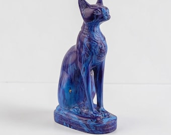 Egyptian Bastet Cat Statue: Hand Carved Lapis Lazuli Replica Ornament