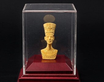 Egyptian Nefertiti Bust Replica, Hand-Painted Gold Blue Glass Box