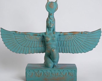 Isis Wings Goddess statue green ancient Egyptian art made in Egypt