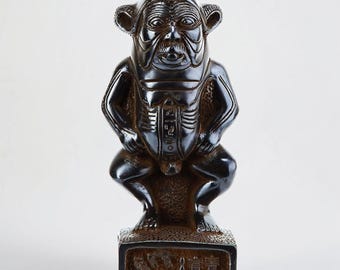 Ancient Egyptian Bes Statue, Black Stone Replica, Dwarf God Figurine, Made in Egypt
