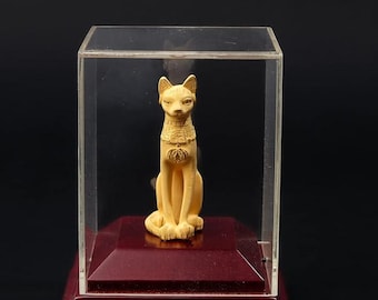 Goddess Bastet Cat Glass Box, Scarab Detail, Hieroglyphic Inscriptions, Made Egypt