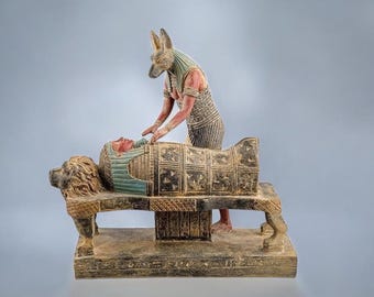 Anubis Jackal God Altar Statue – Egyptian Mummy Replica, Blue Stone Made in Egypt