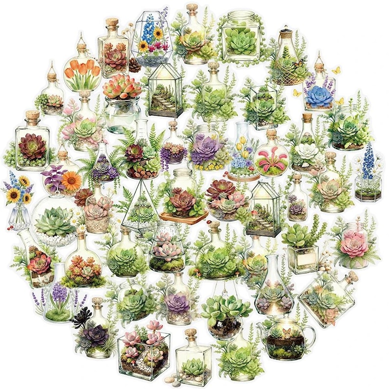 Green Plant Terrarium Stickers: Laptop, Phone, Luggage Decoration - Etsy