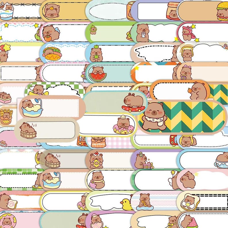 Capybara Series Name Labels: 60pcs DIY Stationery Stickers for Laptops ...