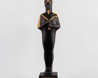 Osiris Statue Black Stone with gold leaf Pharaonic Sculpture with Inscription, Egypt Replica