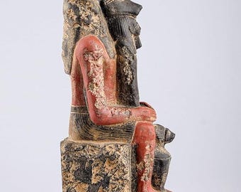Statue de chacal Anubis assis avec Hapi, réplique en pierre fabriquée à la main d'Egypte
