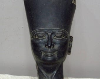 Black Granite Tutankhamun Head Sculpture | King Tut Funerary Figure, Egyptian Decor