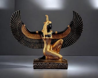 Egyptian Goddess Maat Sculpture: Hand-Painted Open Wings Statue, Harmony Justice Replica