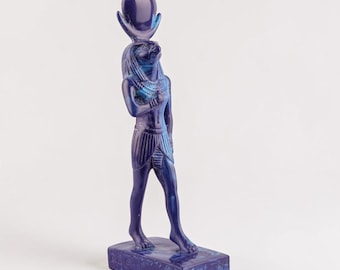 Egyptian Amun Ra Statue: Hand Carved Lapis Lazuli Replica Table Ornament