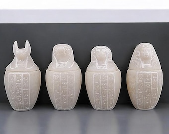 Set of Four Egyptian Canopic Jars: Sons of Horus Alabaster Replica