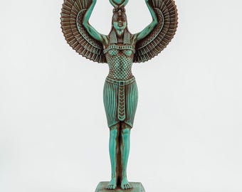 Isis Wings Goddess large statue green ancient Egyptian art made in Egypt