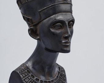 Estatua de busto de la reina Nefertiti, decoración pintada a mano en oro y azul, réplica de faraón egipcio.