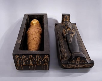 King Tutankhamun Funerary Coffin Replica, Golden boy Art, Ancient Egyptian Sculpture