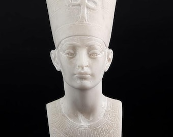 Queen Nefertiti Bust Statue, Hand Painted marble stone Decor, Egypt Pharaoh Replica