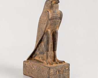 Ancient Egyptian Horus Falcon Statue, Heavy Black Stone Replica, Made in Egypt Home Decor