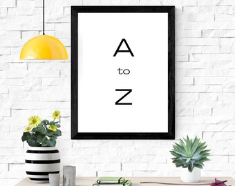 A to Z Poster Print, Office Poster, Kids Play Room, Play Room Art, Artwork, Home Decor, Game Room, Dorm