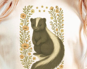 Floral Skunk Shirt, Comfort Colors® Cottagecore Forest Animal Tee, Cute Fairycore Skunk Sweatshirt, Botanical Nature Lover Gift
