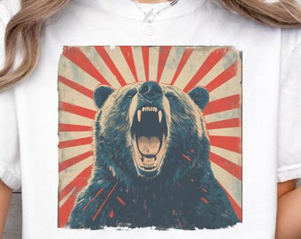 Roaring Bear T-Shirt, Retro Bear Comfort Colors Shirt, Bear Lover Gift, Grizzly Bear Shirt, Bear Tee, Vintage bear T-Shirt, Bear Sweatshirt