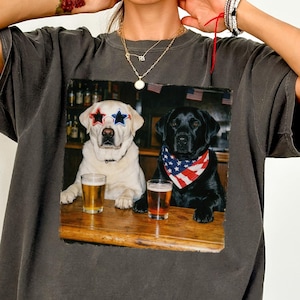Labrador 4th of July Shirt, Vintage Lab Dog Photo Tee, Patriotic Dog Dad Shirt, Black Lab USA Shirt, Comfort Colors Tee