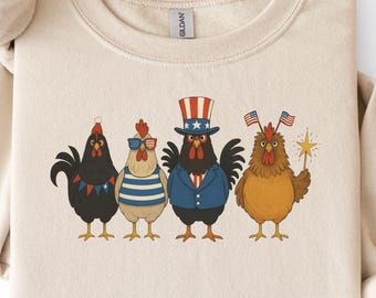 Chemise patriotique de poulet, t-shirt de couleurs de confort du 4 juillet, sweat-shirt drôle de poule de ferme, cadeau d'amant de poulet d'arrière-cour