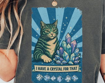 Cat Crystal Lover Shirt, Funny Gemstone Tee, Mystical Rock Sweatshirt, Witchy Crystal Shirt, Retro Tabby Cat Gift, Spirituality Shirt