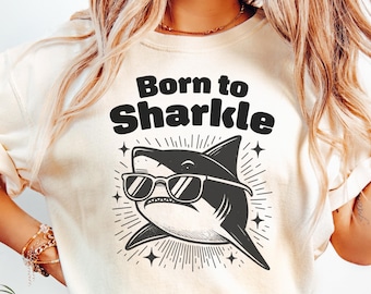 Born to Sharkle Shirt, Comfort Colors® Shark Tee, Retro Ocean Sweatshirt, Shark Lover Gift, 90s Surf Aesthetic Marine Life Top, Funny Shark