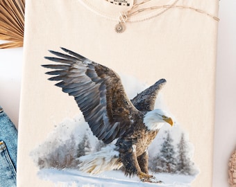 Koszulka z akwarelowym orłem bielikiem, koszulka Comfort Colors® Wildlife, realistyczny patriotyczny orzeł, koszulka Protect Wildlife Conservation, prezent dla ptasiego nerda