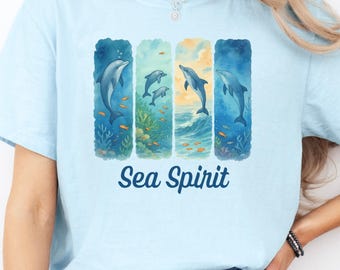 Komfort Farben Delfin Shirt, Aquarell Ozean Meer Leben T-Shirt, Meer Tier Shirt, Delfin Liebhaber Geschenk, Meeres Leben Grafik T-Shirt, Ozean Geschenke