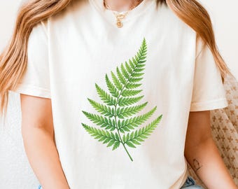 Camiseta con colores reconfortantes de hojas de helecho, camiseta botánica vintage